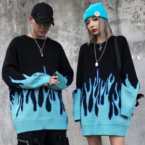 Oversized Blue Flame Sweater